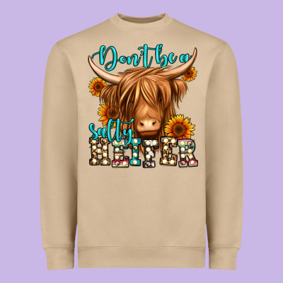 Don't Be A Salty Heifer Long Haired Cow Heavyweight Sweatshirt Designed By Jasminsmagicworld