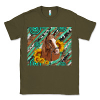 Army Green western horse with gemstone and sunflower Classic Tee - Artiststas