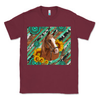 Burgundy western horse with gemstone and sunflower Classic Tee - Artiststas