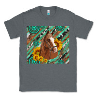 Charcoal Heather western horse with gemstone and sunflower Classic Tee - Artiststas