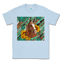Dusty Blue western horse with gemstone and sunflower Classic Tee - Artiststas