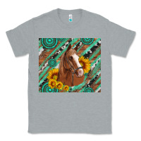 Heather Grey western horse with gemstone and sunflower Classic Tee - Artiststas