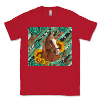 Red western horse with gemstone and sunflower Classic Tee - Artiststas