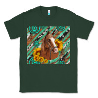 Sports Green western horse with gemstone and sunflower Classic Tee - Artiststas