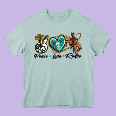 Peace Love Rodeo Heavy Core Tee Designed By Texasbilliewilder