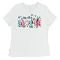 White tis the season snowman and christmas cake Ladies Tee - MaliasSmallBusiness