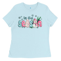 Baby Blue tis the season snowman and christmas cake Ladies Tee - MaliasSmallBusiness