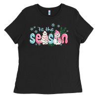 Tis The Season Snowman And Christmas Cake Ladies Tee | Teevron