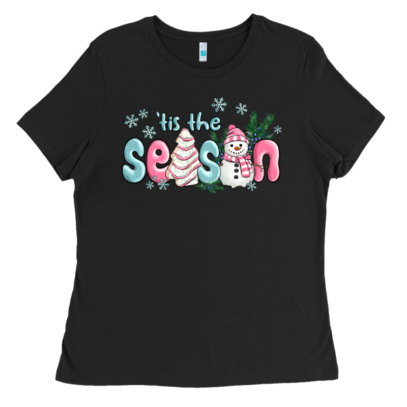 Tis The Season Snowman And Christmas Cake Ladies Tee by MaliasSmallBusiness | Teevron