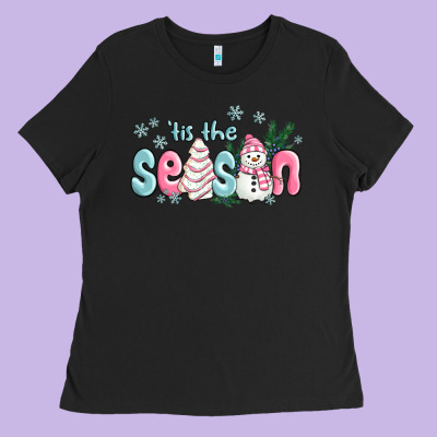 Ladies Tee tis the season snowman and christmas cake
