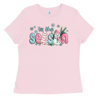 Bubblegum Pink tis the season snowman and christmas cake Ladies Tee - MaliasSmallBusiness