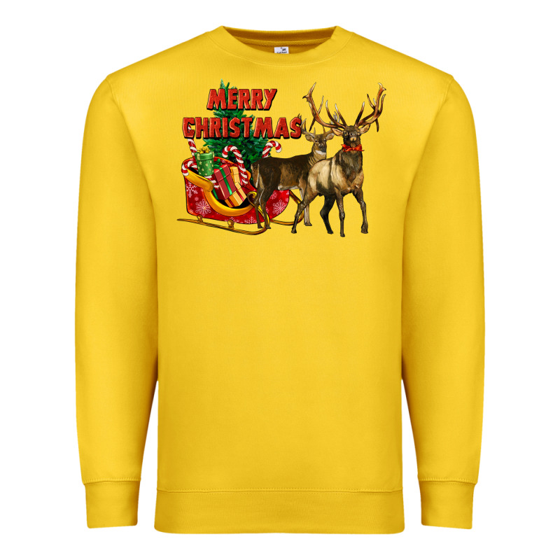 Merry Christmas Two Deers Premium Sweatshirt by LillyAllenDesigns | Teevron