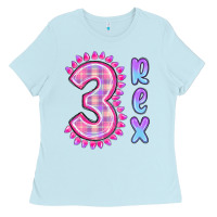 Baby Blue 3 rex pink dinosaur Ladies Tee - MaliasSmallBusiness