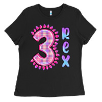 Black 3 rex pink dinosaur Ladies Tee - MaliasSmallBusiness