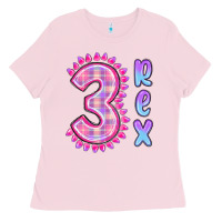Bubblegum Pink 3 rex pink dinosaur Ladies Tee - MaliasSmallBusiness