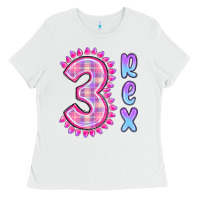 White 3 rex pink dinosaur Ladies Tee - MaliasSmallBusiness