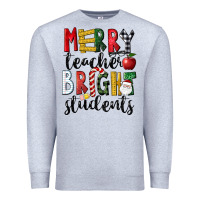 Heather Grey Merry Teacher Bright Students Christmas Premium Sweatshirt - LillyAllenDesigns