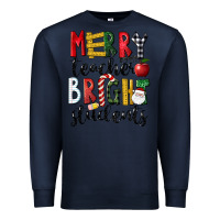 Navy Merry Teacher Bright Students Christmas Premium Sweatshirt - LillyAllenDesigns