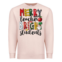 Pale Pink Merry Teacher Bright Students Christmas Premium Sweatshirt - LillyAllenDesigns