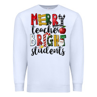 White Merry Teacher Bright Students Christmas Premium Sweatshirt - LillyAllenDesigns