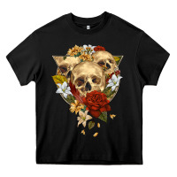 Black Triangle Flower Skeletons Heavy Core Tee - RanaPortraitStore