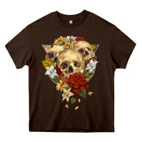 Chocolate Brown Triangle Flower Skeletons Heavy Core Tee - RanaPortraitStore