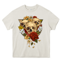 Cream Triangle Flower Skeletons Heavy Core Tee - RanaPortraitStore