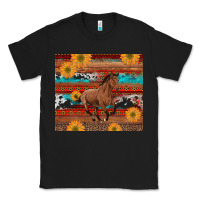 Western Horse And Sunflowers Cowhide Leopard With Aztec Classic Tee | Teevron