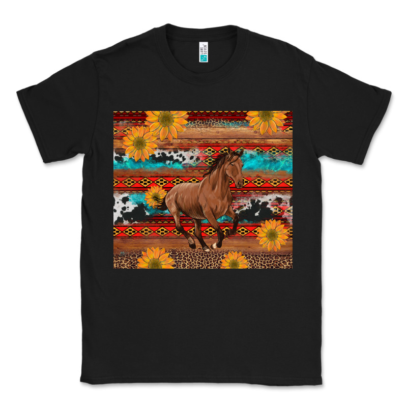 Western Horse And Sunflowers Cowhide Leopard With Aztec Classic Tee by Artiststas | Teevron