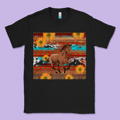 Western Horse And Sunflowers Cowhide Leopard With Aztec Classic Tee Designed By Artiststas