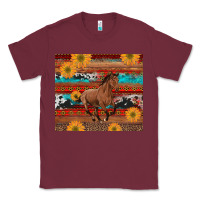 Burgundy western horse and sunflowers cowhide leopard with aztec Classic Tee - Artiststas