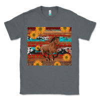 Charcoal Heather western horse and sunflowers cowhide leopard with aztec Classic Tee - Artiststas
