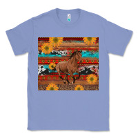 Colony Blue western horse and sunflowers cowhide leopard with aztec Classic Tee - Artiststas