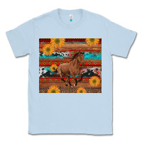 Dusty Blue western horse and sunflowers cowhide leopard with aztec Classic Tee - Artiststas