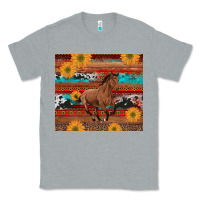 Heather Grey western horse and sunflowers cowhide leopard with aztec Classic Tee - Artiststas