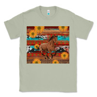 Matcha western horse and sunflowers cowhide leopard with aztec Classic Tee - Artiststas