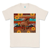 Natural western horse and sunflowers cowhide leopard with aztec Classic Tee - Artiststas
