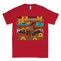 Red western horse and sunflowers cowhide leopard with aztec Classic Tee - Artiststas
