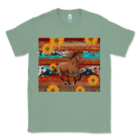 Sage western horse and sunflowers cowhide leopard with aztec Classic Tee - Artiststas