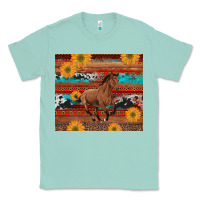 Seafoam western horse and sunflowers cowhide leopard with aztec Classic Tee - Artiststas