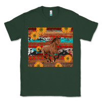 Sports Green western horse and sunflowers cowhide leopard with aztec Classic Tee - Artiststas