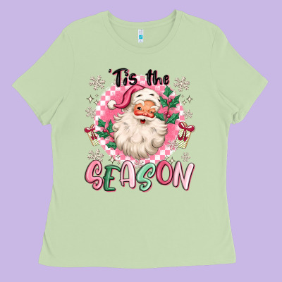 Ladies Tee pink santa 'tis the season