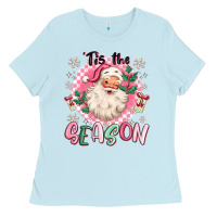 Baby Blue pink santa 'tis the season Ladies Tee - MaliasSmallBusiness