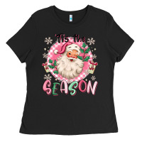 Black pink santa 'tis the season Ladies Tee - MaliasSmallBusiness