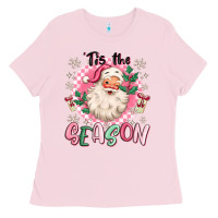 Bubblegum Pink pink santa 'tis the season Ladies Tee - MaliasSmallBusiness