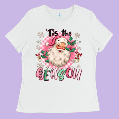 Ladies Tee pink santa 'tis the season