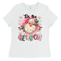 White pink santa 'tis the season Ladies Tee - MaliasSmallBusiness