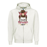 Oatmeal Heather softball mom Zipper Hoodie - MaliasSmallBusiness
