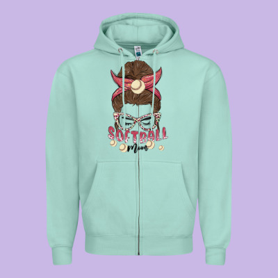 Softball Mom Zipper Hoodie Designed By Maliassmallbusiness