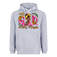 Heather Grey with god all things are possible black woman Heavyweight Hoodie - LillyAllenDesigns